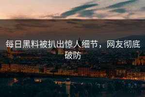 每日黑料被扒出惊人细节，网友彻底破防