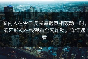 圈内人在今日凌晨遭遇真相轰动一时，蘑菇影视在线观看全网炸锅，详情速看