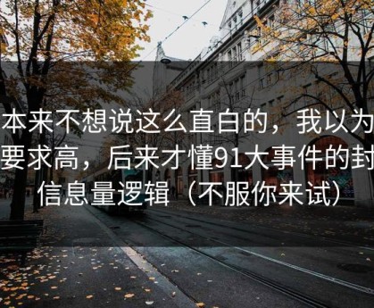我本来不想说这么直白的，我以为是我要求高，后来才懂91大事件的封面信息量逻辑（不服你来试）