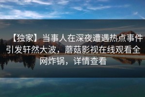 【独家】当事人在深夜遭遇热点事件引发轩然大波，蘑菇影视在线观看全网炸锅，详情查看