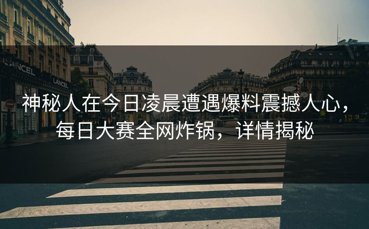 神秘人在今日凌晨遭遇爆料震撼人心，每日大赛全网炸锅，详情揭秘